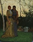 George Inness Two Sisters in the Garden oil painting reproduction